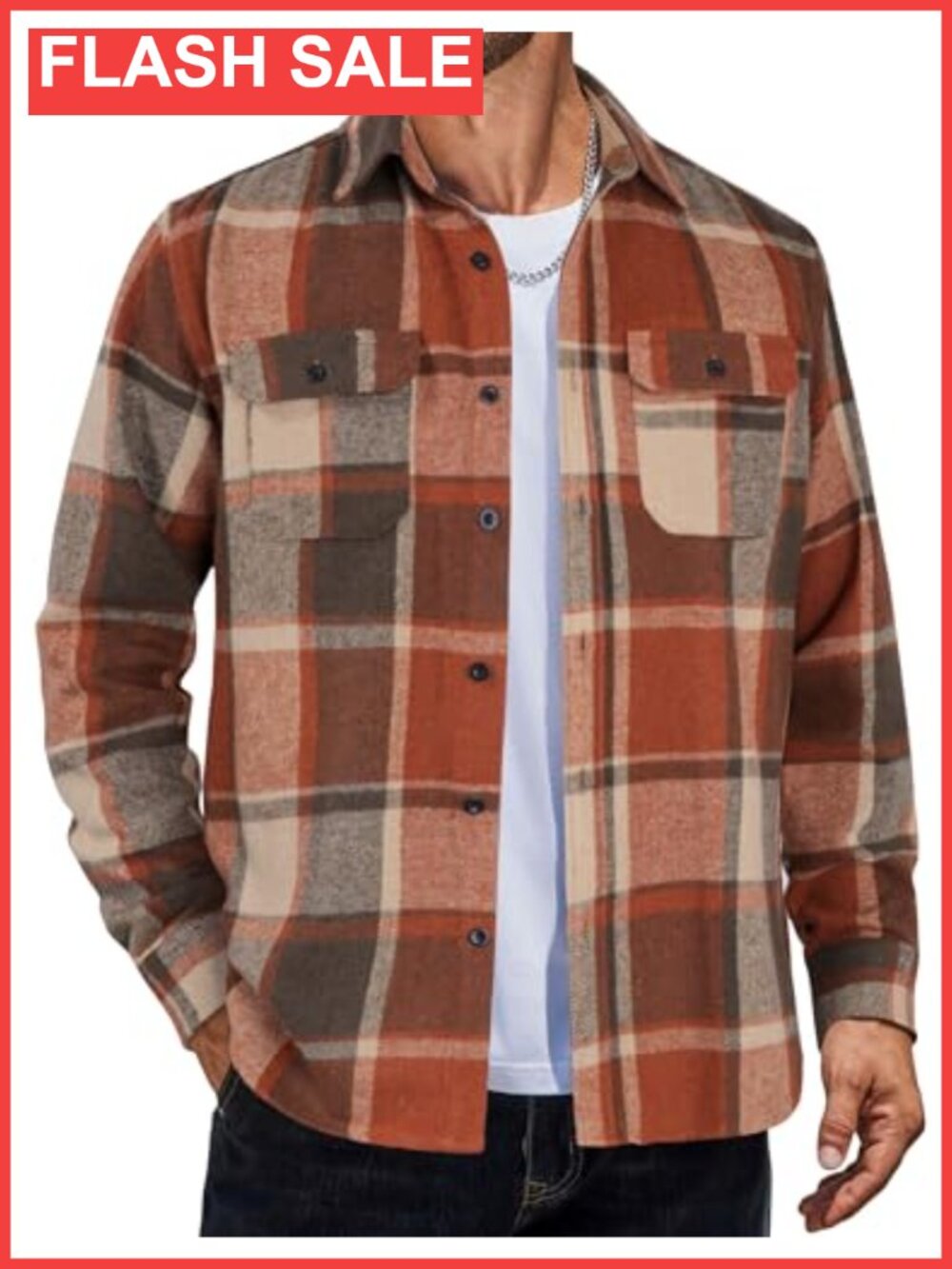 Mens Plaid Flannel Shirt Long Sleeve Button Down Shacket with Pockets
